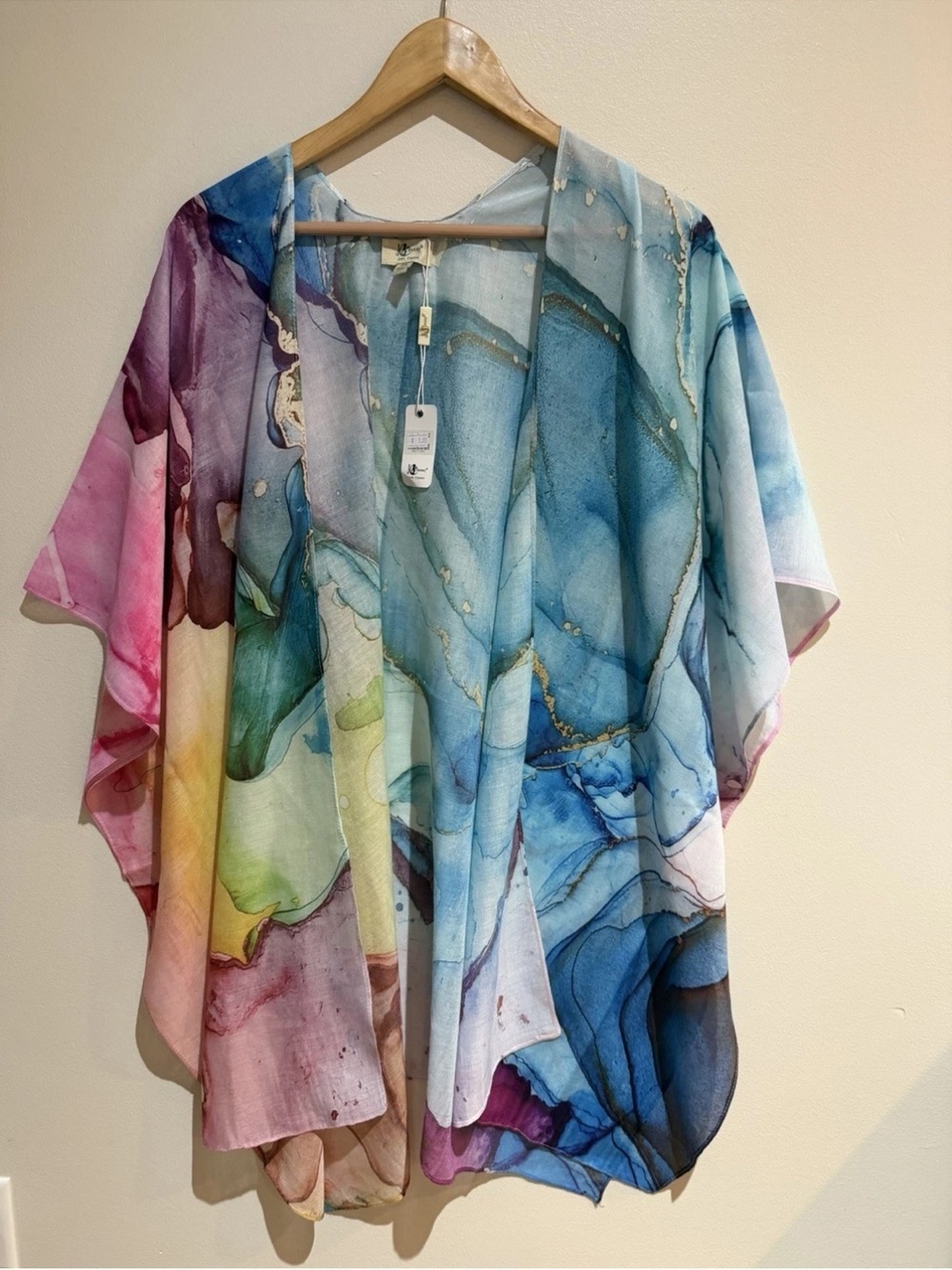 NWT JCSunny Watercolor Kimono Shawl pastel flowy Women’s one size